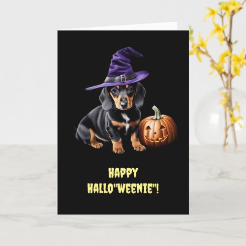 Happy Halloween Cute Dachshund Puppy with Grinning Card