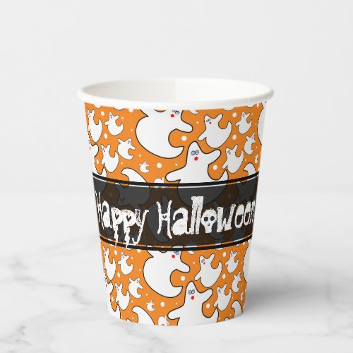 Happy Halloween Cute Diva Ghost Pattern Orange Paper Cups