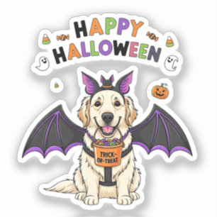 Happy Halloween Cute Dog Bat Trick-or-Treat Sticker