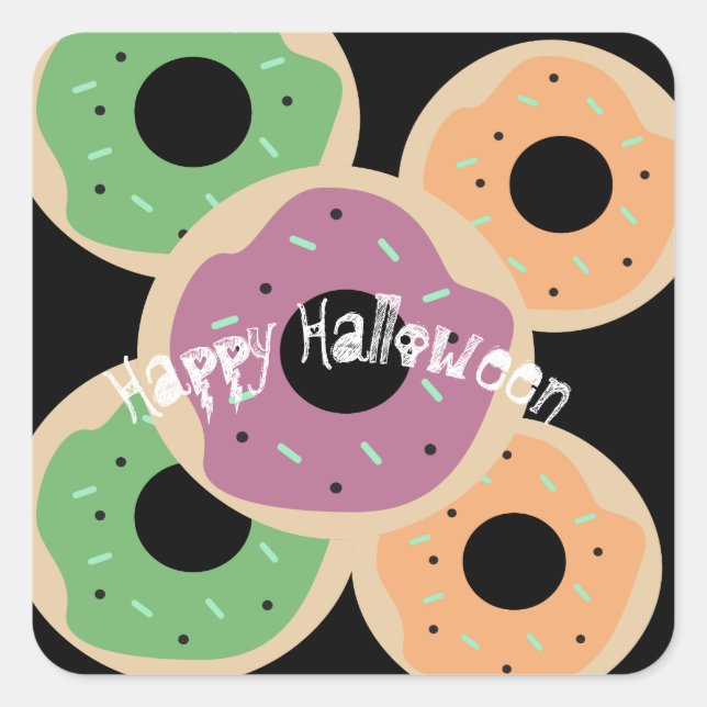 Happy Halloween Cute Donuts Party Favor Square Sticker (Front)
