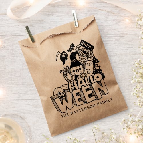 Happy Halloween Cute Doodle Personalized Name Favor Bag