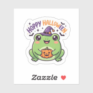Happy Halloween Cute Frog with Pumpkin Sticker