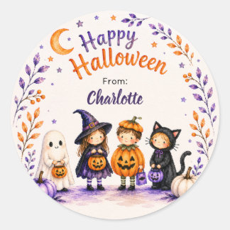 Happy Halloween Cute Fun Ghost Personalized Classic Round Sticker