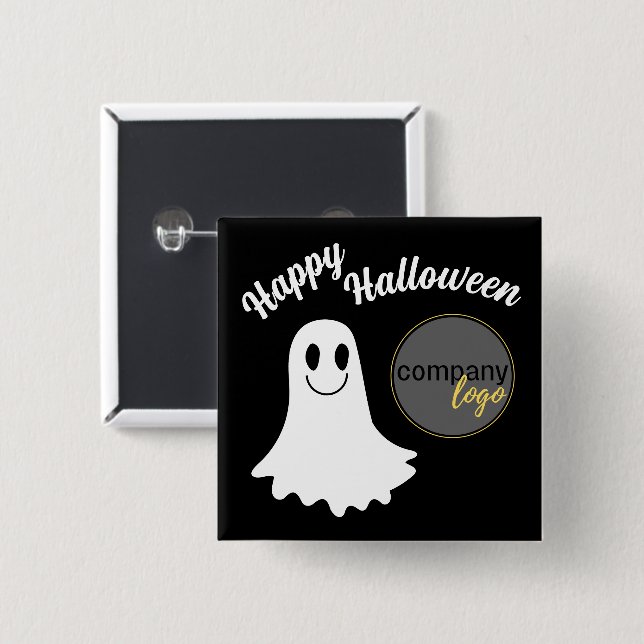HAPPY HALLOWEEN CUTE GHOST ADD YOUR LOGO BUSINESS BUTTON (Front & Back)
