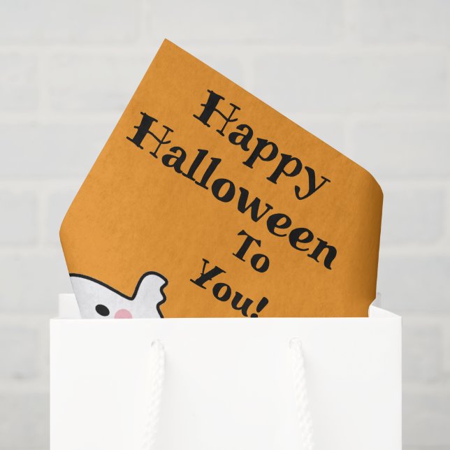 Happy Halloween Cute Ghost Bat Orange Gift Tissue Paper (Gift Bag)