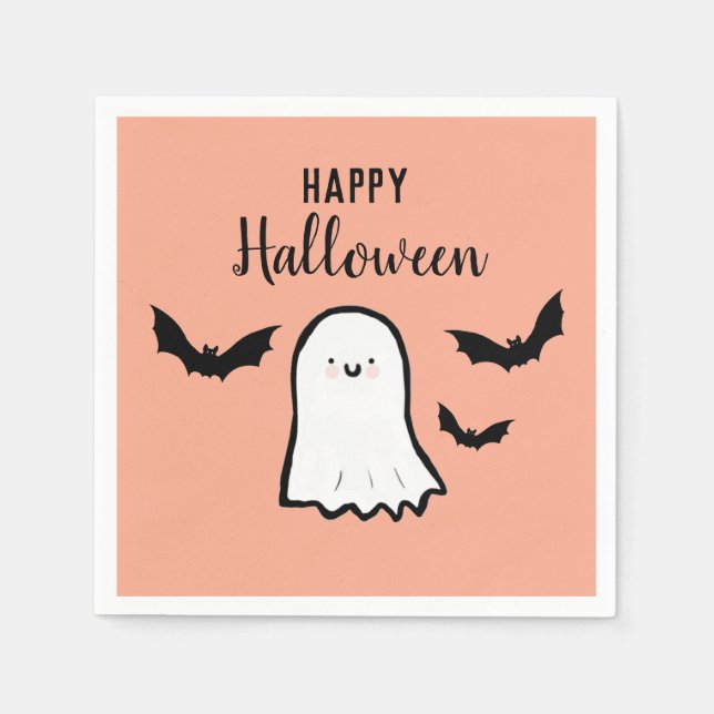 Happy Halloween Cute Ghost Bats Napkins (Front)