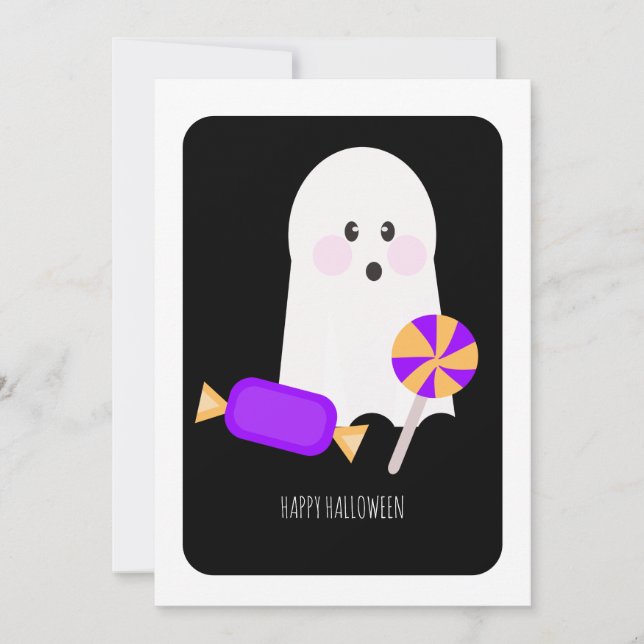 Happy Halloween Cute Ghost Candy Card (Front)