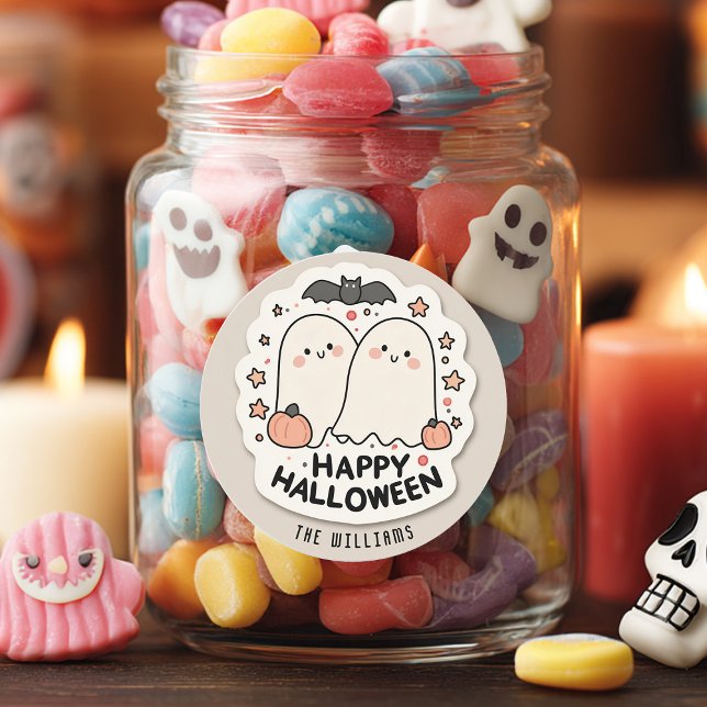 Happy Halloween Cute Ghost Classic Round Sticker (Creator Uploaded)