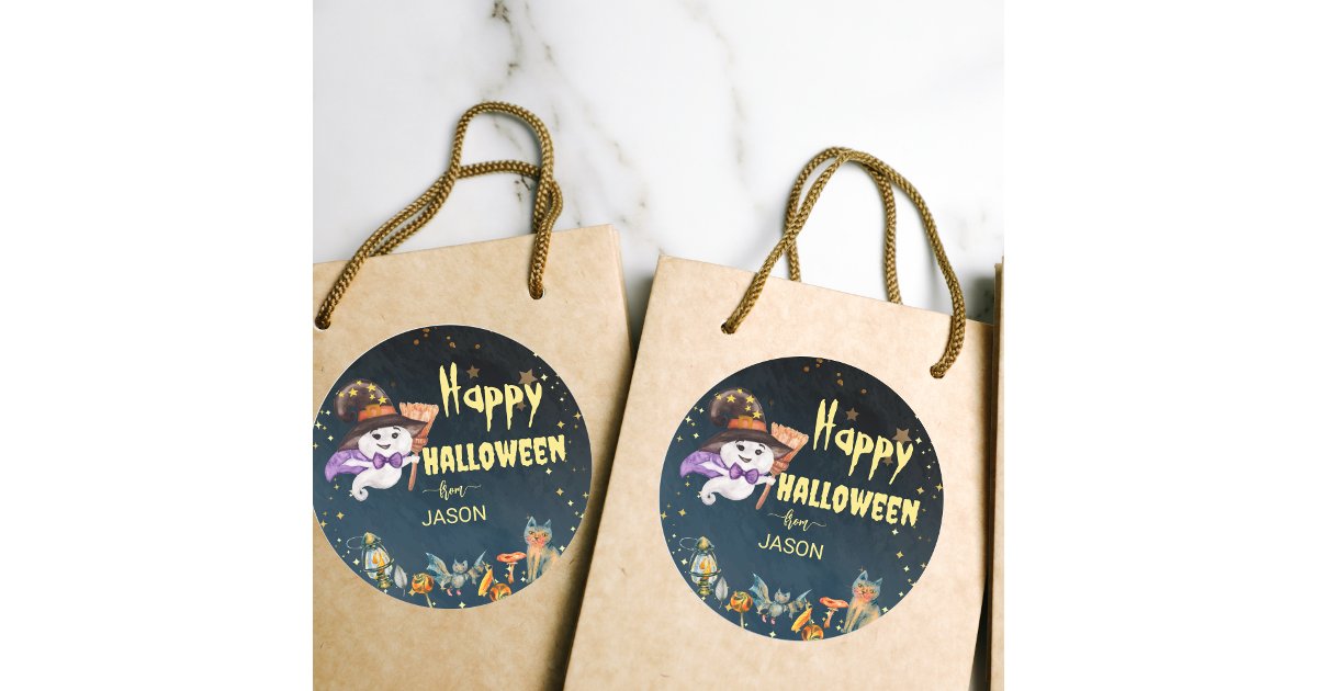 Happy Halloween cute ghost Classic Round Sticker | Zazzle