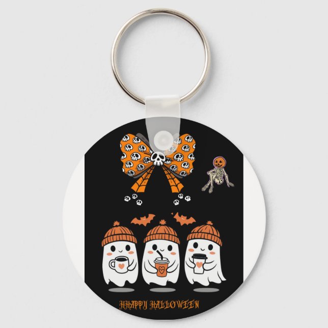 Happy Halloween - cute ghost coffee Keychain (Front)
