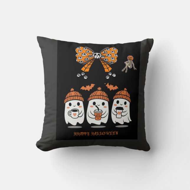 Happy Halloween – cute ghost coffee Throw Pillow (Front)