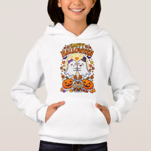 Happy Halloween Cute Ghost Couple with Candy Jar Hoodie