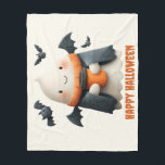 Happy Halloween Cute Ghost Design Fleece Blanket<br><div class="desc">This adorable “Happy Halloween” design features a cute ghost in a cozy scarf and cape, holding a warm coffee while surrounded by playful bats. Blending spooky charm with cozy autumn vibes, it’s perfect for Halloween enthusiasts who love both festive fun and seasonal comfort. Ideal for hoodies, blankets, mugs, and greeting...</div>