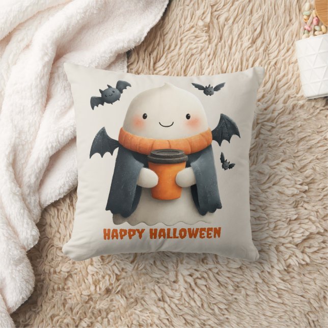 Happy Halloween Cute Ghost Design Throw Pillow (Blanket)