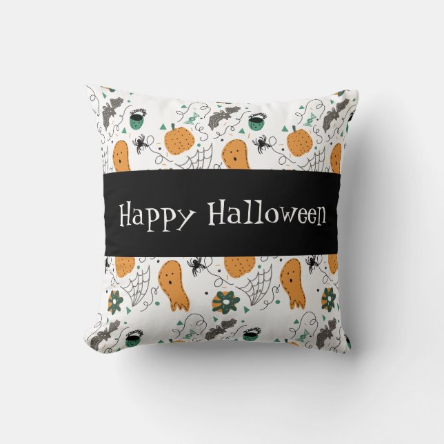 Happy Halloween Cute Ghost Doodles Pattern Throw Pillow (Front)