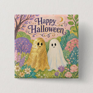 Happy Halloween Cute Ghost Flower Garden Button