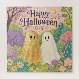 Happy Halloween Cute Ghost Flower Garden Jigsaw Puzzle
