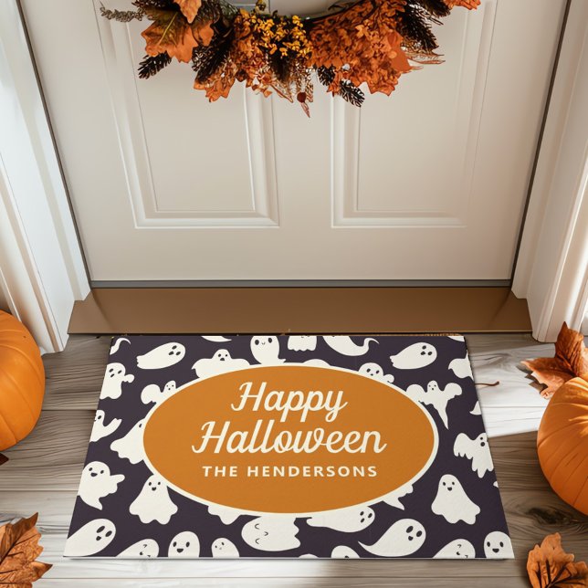 Happy Halloween Cute Ghost Personalized Doormat (Creator Uploaded)