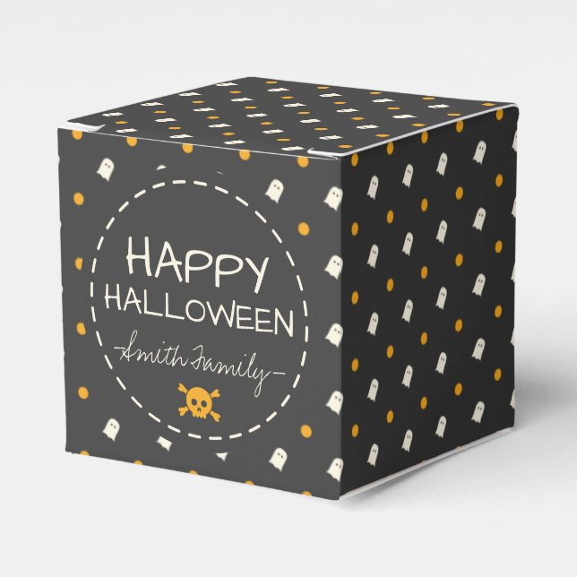 Happy Halloween. Cute Ghost Pumpkin Polka Dots. Favor Boxes (Front Side)