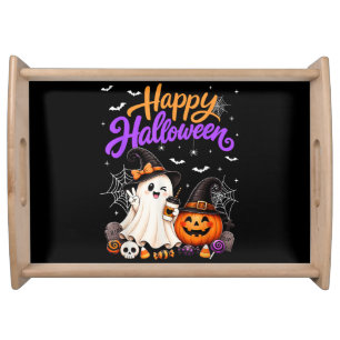 Happy Halloween Cute Ghost Pumpkin Spooky Serving Tray