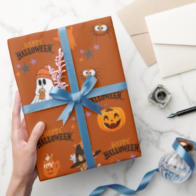 Happy Halloween Cute Ghost Pumpkin  Wrapping Paper