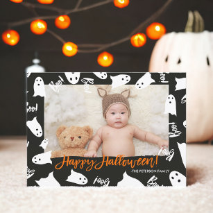 Happy Halloween cute ghosts boo text photo Card