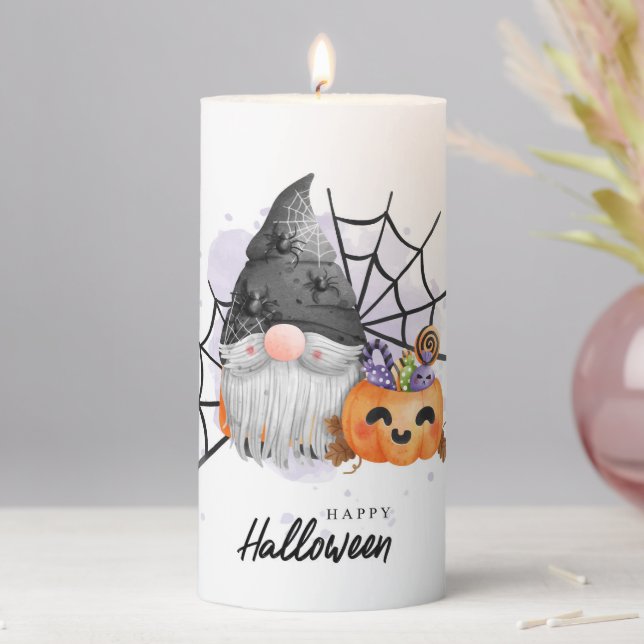 Happy Halloween Cute Gnome Halloween  Pillar Candle (In Situ)