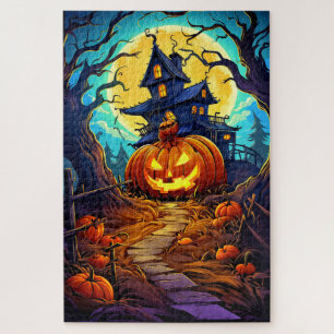 Happy Halloween Cute Haunted House Jigsaw Puzzle
