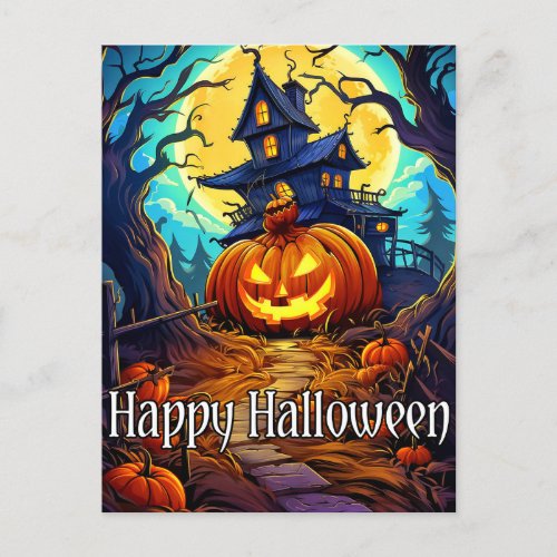 Happy Halloween  Cute Haunted House Postcard