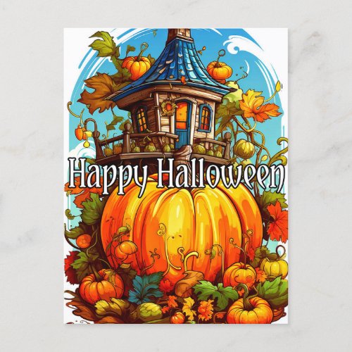 Happy Halloween  Cute Haunted House Postcard