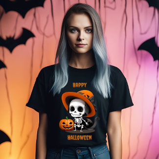 Happy Halloween Cute Kawaii Skeleton & Pumpkin