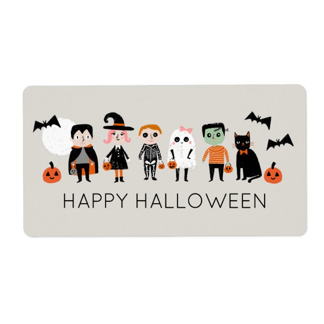 Happy Halloween cute kids in costumes Label (Front)
