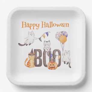 Happy Halloween CUTE KITTENS & BOO Paper Plates