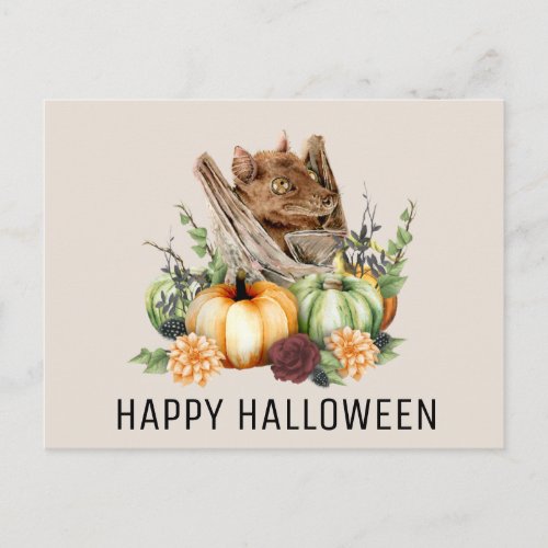 Happy Halloween Cute little Bat with Pumpkins Postcard