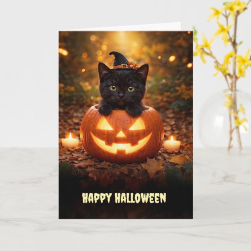 Happy Halloween Cute Little Black Kitten Card