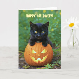 Happy Halloween Cute Little Black Kitten Card