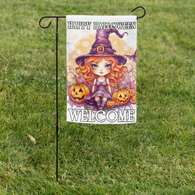 Happy Halloween | Cute Little Sassy Witch Garden Flag (In SItu)