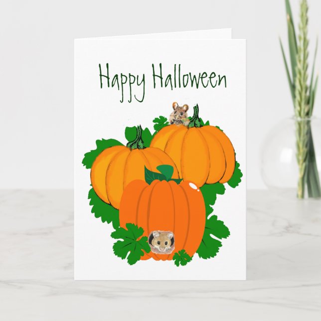 Happy Halloween, Cute Mice and Pumpkins Card (Front)