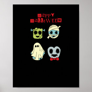 Happy Halloween Cute Monsters Black wall Poster