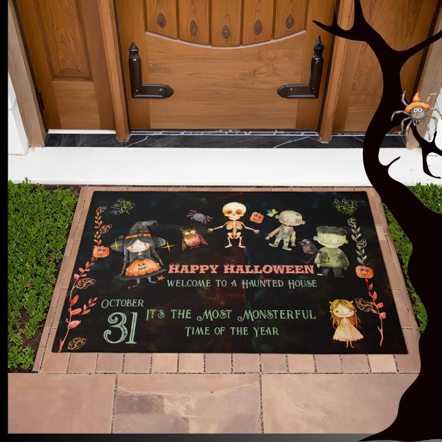 Happy Halloween Cute Monsters  Doormat (Happy Halloween Cute Monsters Doormat)