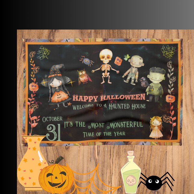 Happy Halloween Cute Monsters Orange Kitchen Towel (Happy Halloween Cute Monsters Orange Kitchen Towel)