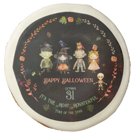 Happy Halloween Cute Monsters Party Sugar Cookie (Front)