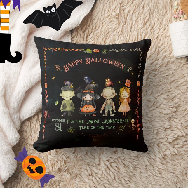 Happy Halloween Cute Monsters Party Throw Pillow (Creator Uploaded)