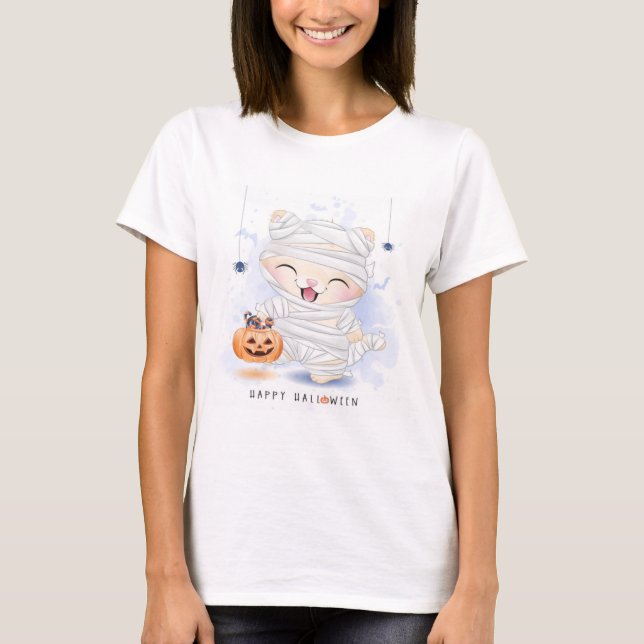 Happy Halloween Cute Mummy Kitty T-Shirt (Front)