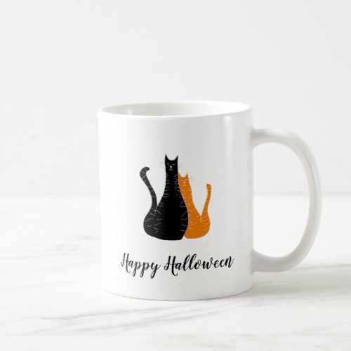 Happy Halloween Cute Orange Black Cats Coffee Mug