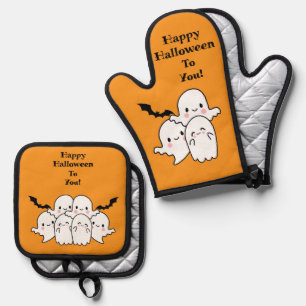 Happy Halloween Cute Personalize Oven Mitt & Pot Holder Set