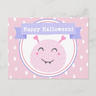 Happy Halloween! Cute Pink Monster Postcard