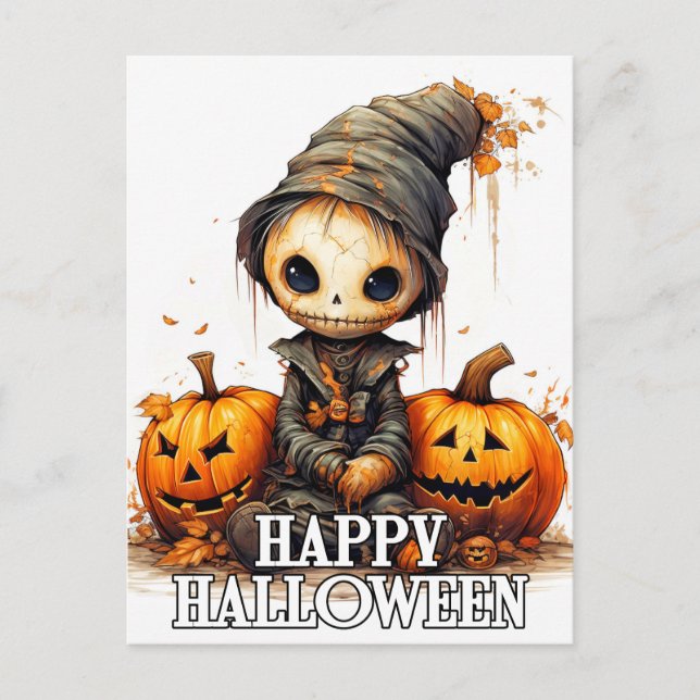 Happy Halloween | Cute Pumpkin Fiend Postcard (Front)