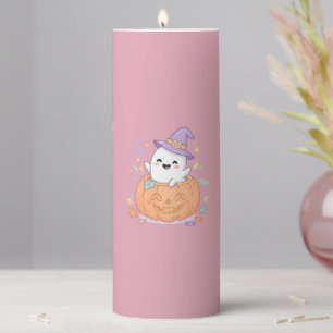 Happy Halloween cute pumpkin ghost Pillar Candle