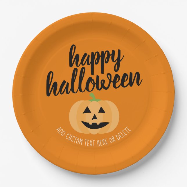 Happy Halloween - Cute Pumpkin Jack-o-Lantern Paper Plates (Front)